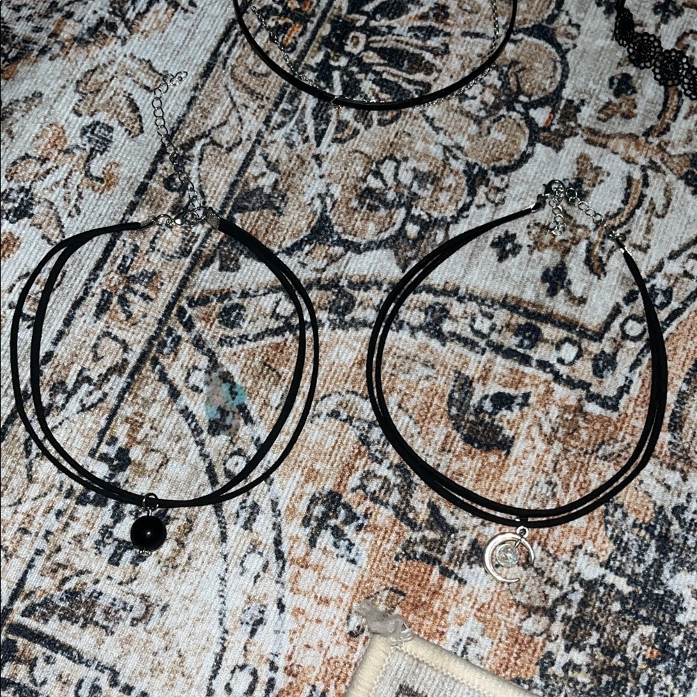 Set of 5 Black Choker Necklaces